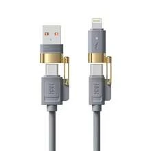 240W 超级快充四合一多功能液态硅胶铝合金数据线，USB A/Type-C/Lightning接口，高效数据传输线，兼容 17/16/15/14/13/12/11/Xs/Xr/8/7/6、S24 Ultra/S24/S23 Ultra/S23/S22/S21，通用型 - 彩色 - 查看 9