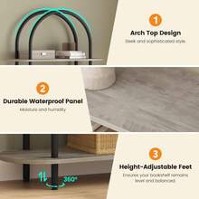 Estante de Libros Arqueado de 5 Niveles - Estructura Metálica con Pies Ajustables, Ideal para Sala, Dormitorio u Oficina - Color Negro + Gris Grafito - Gris - Ver 4