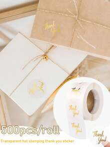 500张金色感谢贴纸卷，透明PVC圆形贴纸，适用于信封、商务、返校、婚礼、情人节、斋月、生日派对、礼品包装、派对回礼、自粘标签贴纸卷、斋月感谢贴纸