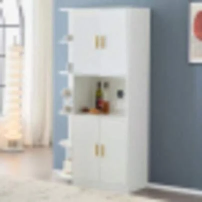 Modern, Old 180 Cm High White Ess-Sideboard With Flexible Eckablagen (Links Or Right Mounts) For Küche, Esszimmer, Wohnzimmer, Büro Or Schlafzimmer, Mit Stylish Goldgriffen