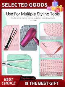 1pc Silicone Heat Resistant Mat, Hair Straightener Heating Pad, Curling Iron Insulation Pad, Styling Tool Cushion, Heat Resistant Mat For Hair Straightener And Curling Iron, Hair Styling Pad And Heat Insulation Mat,Makeup Bag,Travel Essential - Multicolor - View 7