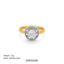 VKHK 1枚奢华18K镀金不锈钢闪亮锆石装饰戒指，适合女士日常及婚礼佩戴，礼品 - 彩色 - 查看 5