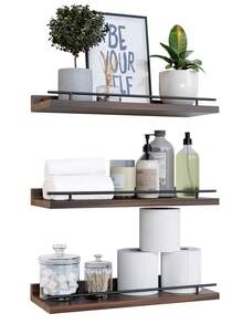 3PCS Estante de pared para baño, cocina, sala de estar, estante divisorio flotante con diseño modular, fuerte capacidad de carga para decoración de libros, versátil para la organización y exhibición del hogar - Café integral - Ver 6