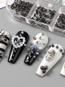 6 شبكات من الزخارف المعدنية الثلاثية الأبعاد بطراز Y2K، زخارف معدنية صغيرة بطراز بانك مستوحاة، إكسسوارات مسامير معدنية صغيرة فضية بتصميم صخري مميز، لوازم الأظافر DIY، أحجار كريمة للأظافر، لوازم مسامير الأظافر - متعدد الألوان - مشاهدة 3