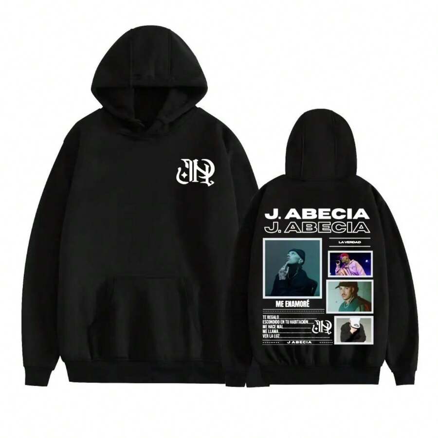 Rapero J Abecia Tour 2025 Autumn And Winter Hot-Selling Printed Cotton Hoodie Loose Oversized Casual - 黑色 - 查看 1