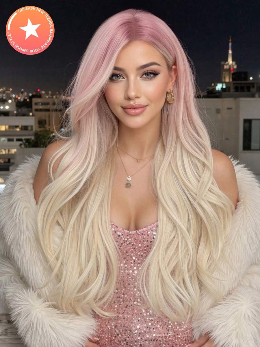 Ombre Body Wave Wig For Women Long Wavy Hair 65cm Curly Wig With Bangs Cosplay Headband Wigs Synthetic Wigs For Daily Use - Ombre - Xem 1
