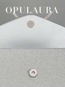 OpulAura 女士欧美风银色亮片翻盖晚宴包，闪亮优雅蝴蝶结和水钻装饰派对手拿包，奢华正式礼服手提包，链条单肩包，适合晚宴、派对、生日、婚礼、新娘配饰 - 銀色 - 查看 7