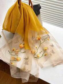 1pc Ladies' Floral Embroidery Fashion Scarf, Daily Silk & Knit Blend Shawl/Pashmina Long Scarf Outfit Accessory Elegant IMLB - 杏 - 查看 4