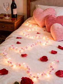 1串心形灯串，粉/红色，浪漫LED装饰灯链，迷人光芒，仙女灯，优雅心形节日装饰，柔和暖光效果，创意悬挂灯饰，甜蜜派对氛围装饰，温馨卧室/客厅/餐桌装饰，求婚/周年纪念庆祝拍照背景（不含电池）