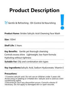 Salicylic Acid Facial Cleanser, Oil Control & Exfoliating, Gentle Cleansing, Non-Drying, Amino Acid Facial Wash Foam, Suitable For Both Men And Women