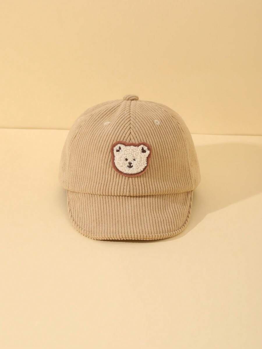 1pc Baby Bear Decor Fleece Sun Protection Hat Baseball Cap, Suitable For Boys And Girls Daily Use - Khaki - View 1