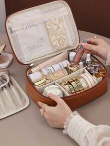 1 túi đựng mỹ phẩm du lịch đa năng, túi đựng cọ trang điểm dung tích lớn, túi mỹ phẩm nhiều lớp có thể tháo rời, túi đựng đồ trang điểm chống thấm nước, túi xách tay di động, thích hợp để đựng các vật dụng làm đẹp, chăm sóc da, cọ trang điểm, đồ dùng du lịch và nghỉ dưỡng, đồ dùng học tập. - Màu Khaki - Xem 6