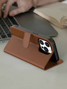 黑色/棕色/海军蓝/白色多功能钱包式PU皮革手机壳，兼容 11/12/13/14/15 Pro Max，适合日常使用；钱包式翻盖手机壳，兼容三星Galaxy A55/A54/A53/A52/A51/A14/A15/S22/S23/S24 Ultra，可放置信用卡，防水、防震、防摔、防刮擦，全包式设计。 - 棕色 - 查看 3