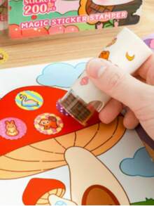 1 Box 200pcs Student Stamp Machine, Cartoon Stamp Stickers, Magical Round Stamp, Magical Stamp Reward Stickers, Cartoon Sticker Reward, DIY Planner Gift Box Cartoon Stamp Pen, Reward Incentive Learning Gift