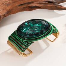 1pc Handmade Exaggerated Aluminum Wire Woven Artificial Crystal Bohemian Middle Eastern Style Bracelet, Suitable For Parties And Vacations