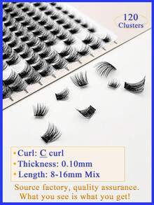 120 Clusters 10 Rows C Curl Segment Lashes Playful Thick False Eyelashes DIY Eyelashes Extensions In Stock - Black - View 7