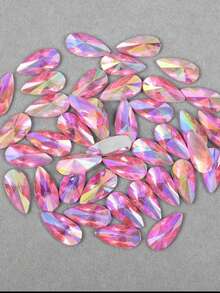 50pcs/Pack, Large Size 9*18mm Teardrop Acrylic Flat Bottom Pointed Top Rhinestones, Undrilled Rhinestone Gems For Clothing & Accessories DIY