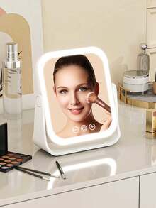 Foldable LED Makeup Mirror With Lights, Portable, Compact, Suitable For Students Dorm, Tabletop, High Definition, Smart - Multicolor - View 2