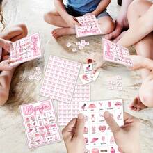 33 Pcs/1 Set, Pink Bow Party Bingo Game Set, 24 Player Cards (24 Different Patterns), 7 Marking Cards (70 Stickers), 1 Calling Card And 1 Game Instructions Card, Pink Theme Party Game, Perfect For Girl's Birthday Parties, BFF Gatherings - Multicolor - View 7