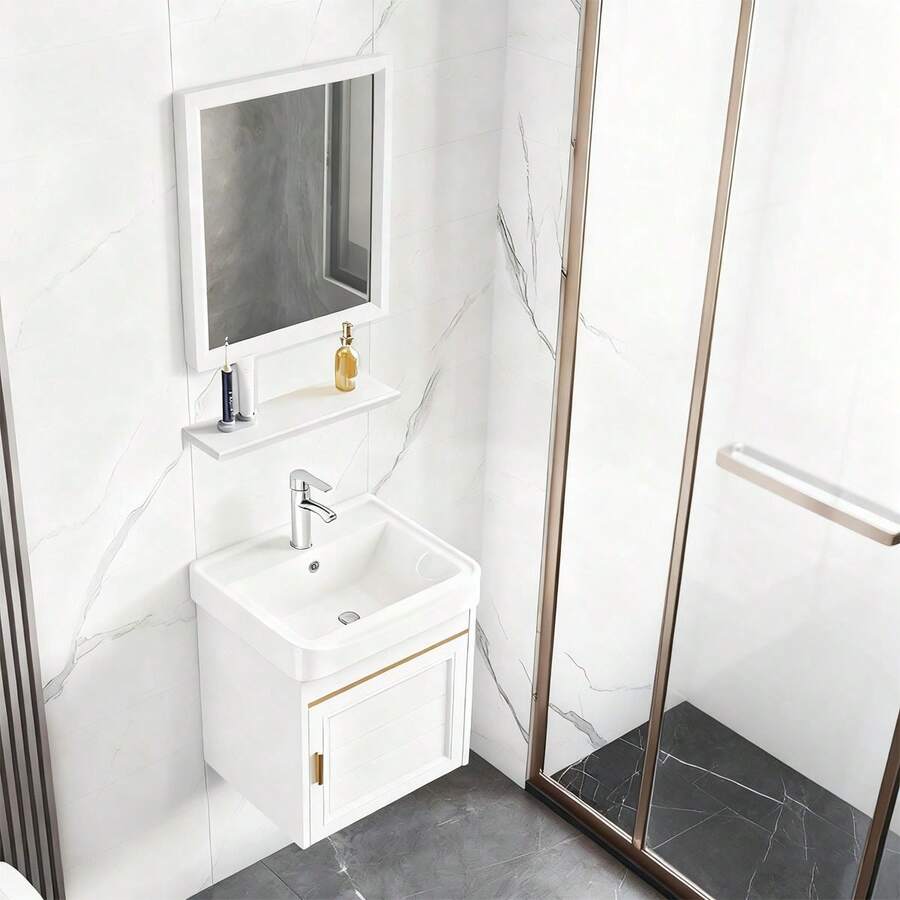 Mueble Baño Completo Integral Espejo Almacenamiento | Baño Moderno | Mueble Funcional | Fácil Instalar - Blanco - Ver 1