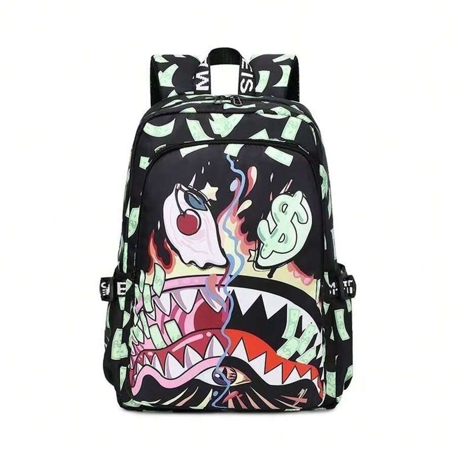 Shark Mouth Fashion Backpack For Boys Girls, Camo Big Capacity Bookbag Travel Laptop Daypack - Màu xanh Bạc hà - Xem 1
