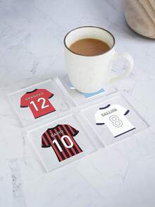 1-Piece Personalized Football Jersey Coaster, World Cup Football Gift, Dad's Coaster, Children's Coaster, Father's Day Gift, Grandparents' Gift, Sports Gift, World Cup Fan Gift. - Multicolor - View 2