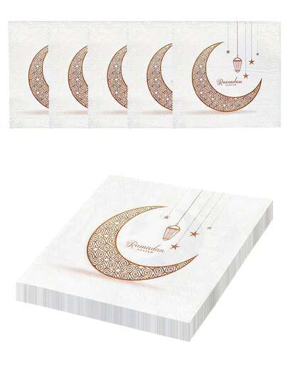 20pcs Disposable Paper Napkins, Ramadan Decor Paper Napkins With Moon & Lantern Patterns, Suitable For Restaurants, Parties, Home Gatherings