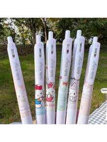 6支/套 Hello Kitty、Melody、Kuromi、Cinnamoroll、Pochacco 可爱高品质中性笔，学习文具，学习奖励，礼品套装，创意礼物 - 彩色 - 查看 6