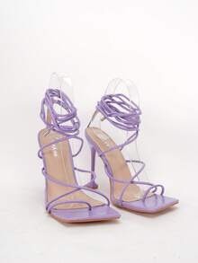 Elegant 4.2-Inch High Heel Sandals With Strappy Design And Lacquered Finish - LCPU - View 6