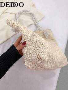 Dedoo Woven Large Capacity Tote Bag, Lightweight Shopping Shoulder Bag, Summer Women's Vacation Travel Essential Handbag Backpack - Beige - View 10