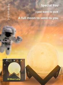 3D Printed Moon Lamp, 16 Adjustable Color Modes, Remote Control & Wooden Base. Ideal For Home, Bedroom Decor And Tabletop Display. Creative Hanging Birthday, Anniversary Or Holiday Gift. Functions As Lighting, Decor And LED Lamp. - Multicolor - View 7