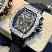 ONOLA-6826F 男士桶形多功能机械自动腕表，橡胶表带，时尚运动冰钻腕表 - 黃色 - 查看 3