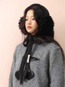 1件装女士毛绒耳罩，交叉毛领，彩色波点纱线围巾，冬季保暖，户外骑行适用，时尚百搭领带