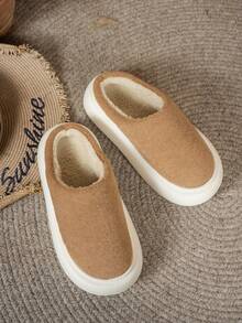 Teenage Girls' Autumn/Winter New Plush Thickened Slip-On-On High Heel Thick Bottom Casual Versatile Indoor Warm Slippers - Brown - View 4