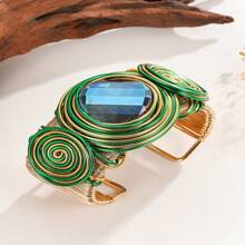 1pc Handmade Exaggerated Aluminum Wire Woven Artificial Crystal Bohemian Middle Eastern Style Bracelet, Suitable For Parties And Vacations