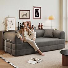 78.8" Compression Sofa,Convertible Floor Sofa Bed-With Pillow Back Support Armrest,Comfy Futon Couch Sleeper Bed,Loveseats Boneless Modular Sectional Sofa,Corduroy Fabric,For Living Room,Bedroom,Green - 灰色沙發 - 查看 6