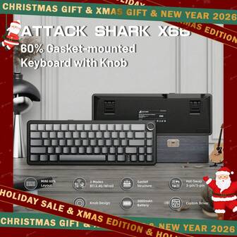 ATTACK SHARK X66 Gasket 无线机械键盘带音量旋钮，60% 蓝牙/2.4GHz/有线游戏键盘，RGB 背光，OEM 三色 PBT 键帽，66 键热插拔适用于 PC/