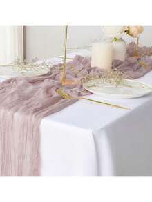 1/2/4 件装 35.43*70.87/118.11/157.48 英寸 苔绿色巴厘岛薄纱桌旗，波西米亚风褶皱桌旗，浪漫餐桌装饰，适用于婚礼、新娘送礼会、生日派对、万圣节、新年、圣诞节