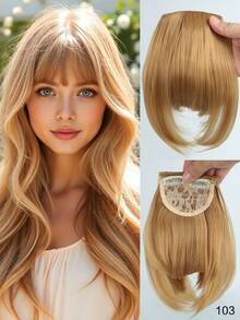 Synthetic Material Clip-On Bangs Hairpiece, Available In Black, Brown, Blonde, Suitable For Women - Multicolor - View 19