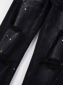 2025 New Hot  Purple American Style Men Jeans High Street  Slim Fit Stretch Black Ripped Skinny Pants Fashionable - 黑色 - 查看 5