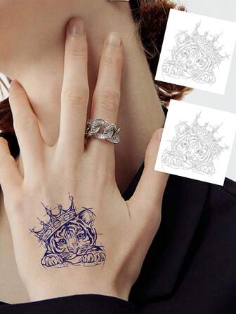 2 แผ่น/ชุด, สติ๊กเกอร์รอยสัก, ลายมงกุฎและเสือน้อยที่สมจริงและโดดเด่น, การออกแบบศิลปะบนร่างกาย, รอยสักแบบไม่ถาวรติดทนนานแบบด้าน, ของขวัญที่เหมาะ, เป็นมิตรกับผู้เริ่มต้น