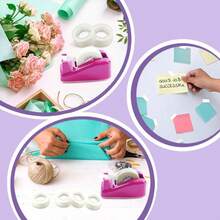 1 Set (1 Dispensador de Cinta + 3 Rollos de Cinta) Kit de Herramientas de Manualidades, Dispensador de Cinta de Papelería de Oficina Color Rosa Brillante, Adecuado para la Temporada de Regreso a Clases - Multicolor - Ver 4