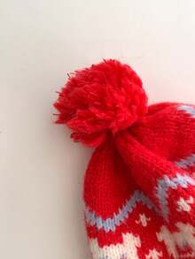 Fair Isle Knit Beanie Hat, Women's Winter Ear Warmer Ski Cap, Versatile Balaclava, Autumn/Winter Warm Knit Trapper Hat With Pom Pom, Retro Style