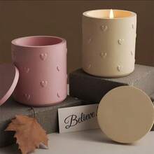 2 Buah/Set Cetakan Silikon Toples Lilin Bentuk Hati Timbul, Cetakan Kerajinan Toples Lilin Aromaterapi Bentuk Silinder Beton Plaster DIY dengan Tutup, untuk Dekorasi Rumah, Dekorasi Ruangan - Cetakan Silikon - View 7