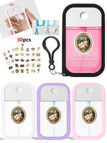 1 Set Moisturizing No-Rinse Hand Sanitizer Spray Kit, Full Coverage Design Includes Spray Bottle, Bottle Protector, Funnel, Hanging Rope, Convenient To Use, Made Of Soft Silicone, Portable For Daily, Travel, Work, Makeup, Comes With 50pcs Retro INS Stickers To Customize Your Spray Bottle (Hand Sanitizer Liquid Not Included, Please Add Water After Receiving And Opening) - Multicolor - View 3