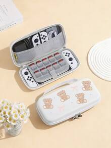 1pc Cartoon Bear & Bow Storage Bag , Compatible Switch OLED/Switch NS/Switch Lite/Switch 2(2025) Console, Protective Hard Shell Bag With Integrated Stand & 10 Game Card Storage, Portable & Shockproof Game Card Holder, Suitable For Portable Travel, Providing Protection For Game Console And Accessories Against Impacts And Drops