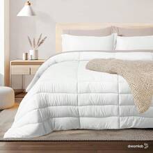 ml Dreamlab Set de Edredon Acolchado con Fundas de Almohada Decorativas y Juego de Sabanas Juego de Cama Completo Hipoalergénico Edredon Queen Blanco Sábanas Beige10101 - 01BlancoBeige - Ver 2