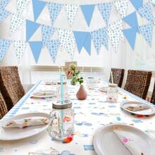 12PCS Ocean Coastal Nautical Beach Party Decorations Blue Starfish Seashell Fabric Pennant Banner Triangle Flag Garland Streamer For Under The Sea Birthday Summer Shower Bachelorette Supplies - Multicolor - View 1