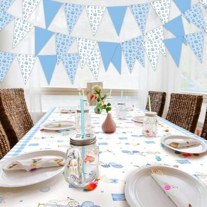12 st havskust nautiska strandfestdekorationer blå sjöstjärna snäckskal tyg vimpel banderoll triangel flagga girland streamer för under havet födelsedag sommardusch möhippa tillbehör