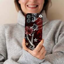 Estampado de estilo flor roja con carcasa de doble capa resistente a la caída, protección híbrida súper duradera 2 en 1, adecuada para iPhone 17 / 16 / 11 / 15 / 14 / 13 / 12 pro Max plus, compatible con Samsung Galaxy A14 A15 A16 A25 A34 regalo de cumpleaños masculino y femenino - Color mixto 1 - Ver 1